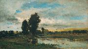 Charles Francois Daubigny French River Scene oil